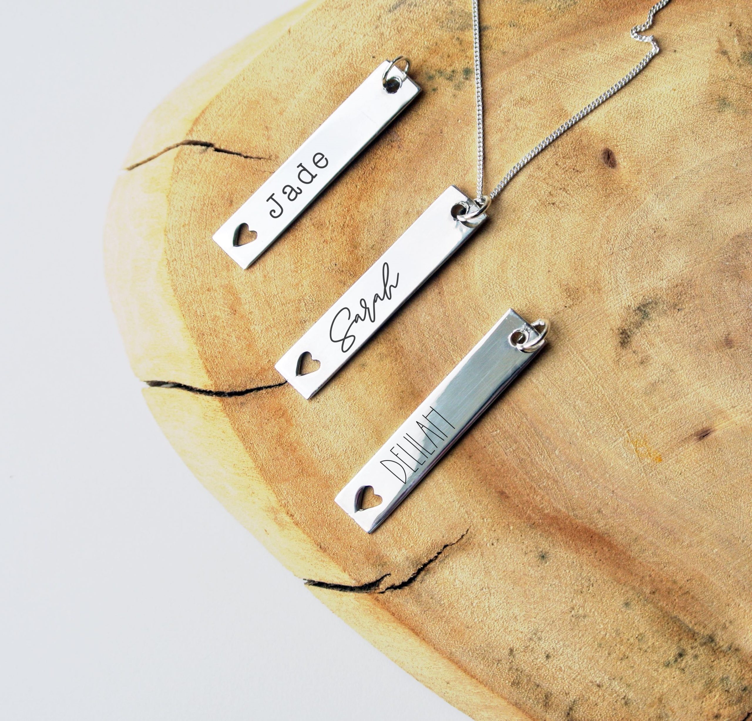 Bar Heart Name Necklace