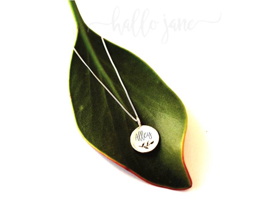 Leaf Cut Out Name Disc Necklace - Image 9