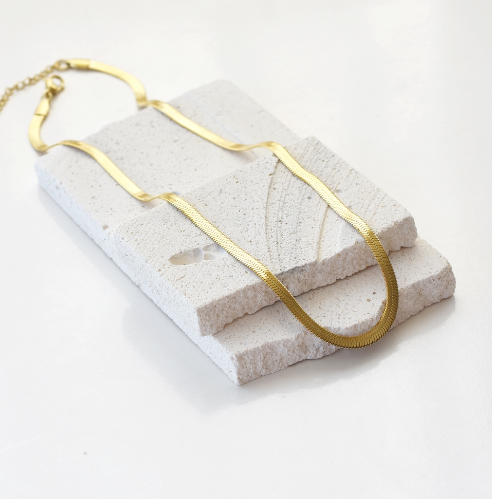 Classic Herringbone Necklace – 14K Gold Waterproof - Image 4