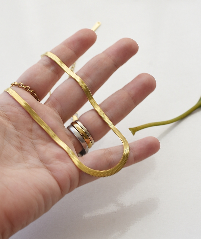 Classic Herringbone Necklace – 14K Gold Waterproof - Image 9