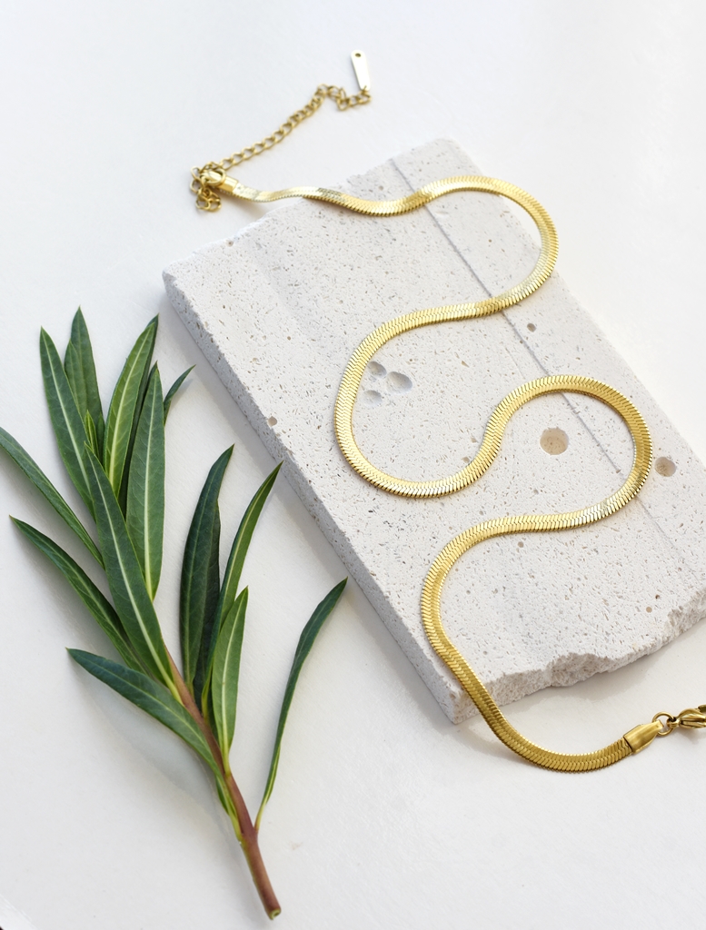 Classic Herringbone Necklace – 14K Gold Waterproof - Image 10