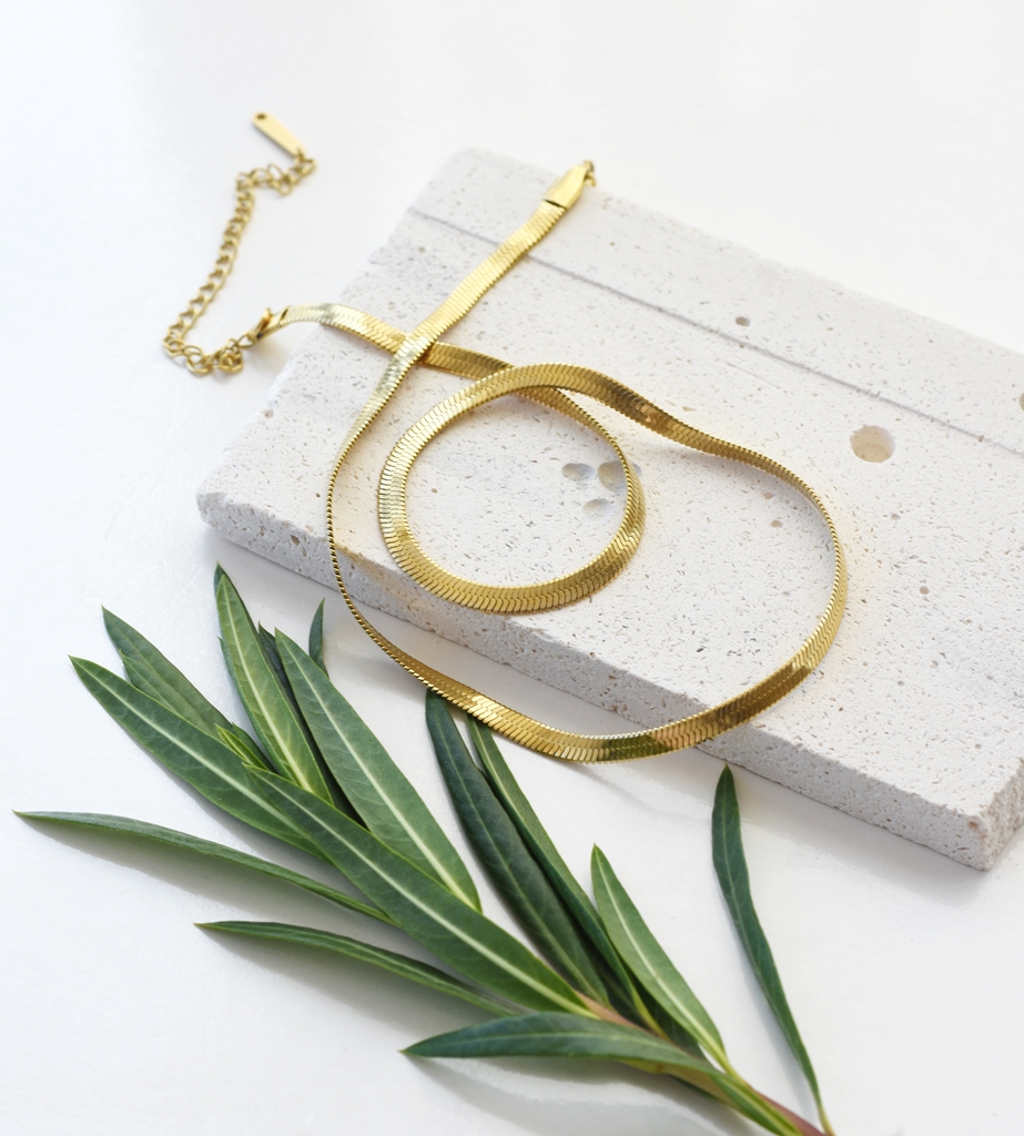 Classic Herringbone Necklace – 14K Gold Waterproof - Image 2