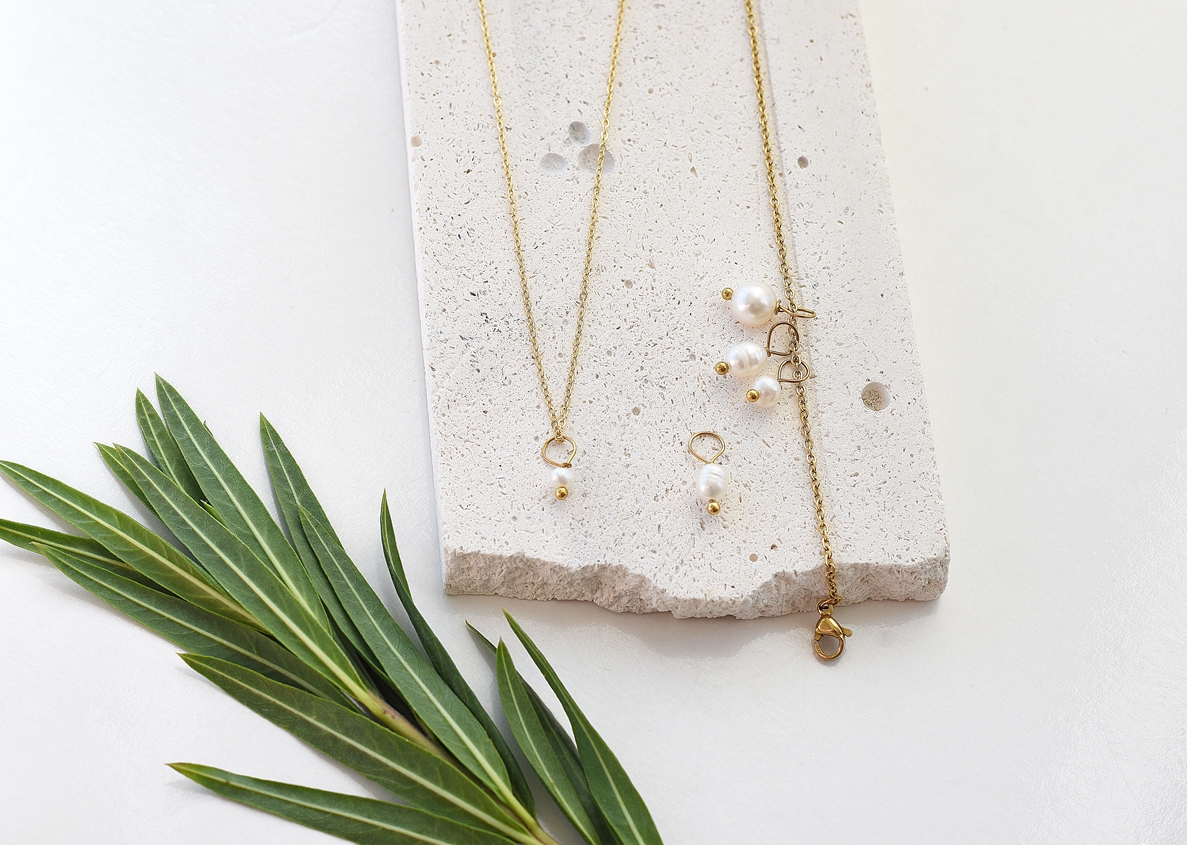 Pearl Symphony Charm Mix & Match DIY Necklace & Bracelet Combo Set– 14K Gold Waterproof