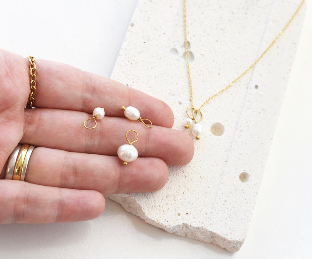 Mini Pearl Combo ~5 Piece Freshwater Pearl Set~ 14K Gold Waterproof - Image 4