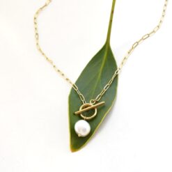 Freshwater Pearl Toggle Paperclip Necklace – 14K Gold Waterproof