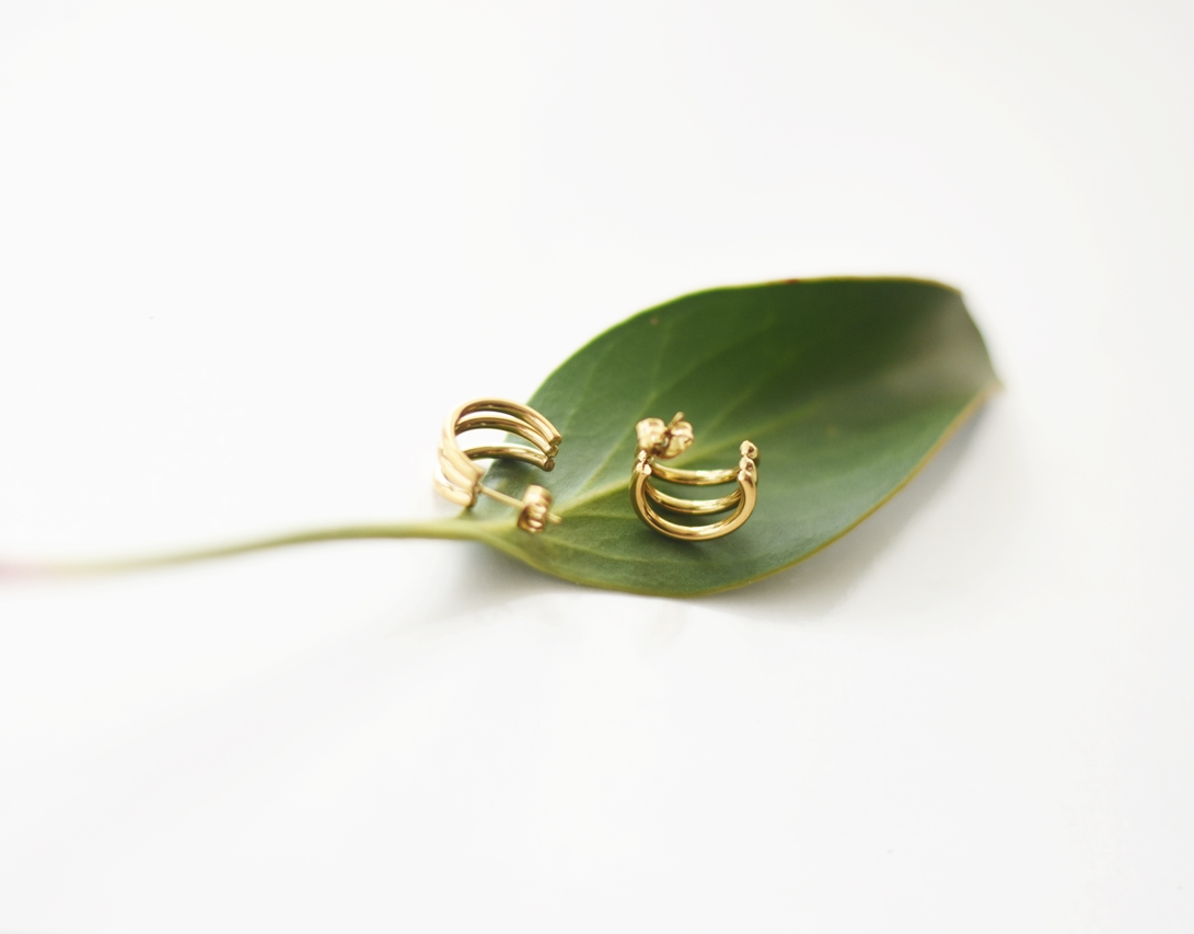 Triple Stack Hoops – 18K Gold Waterproof Earrings - Image 4