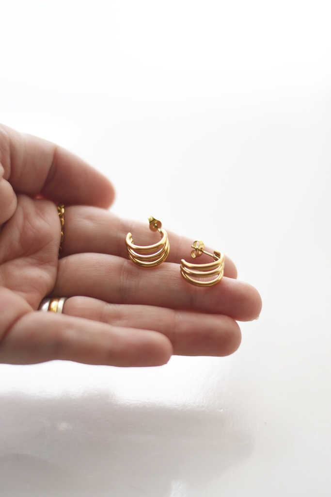 Triple Stack Hoops – 18K Gold Waterproof Earrings - Image 5