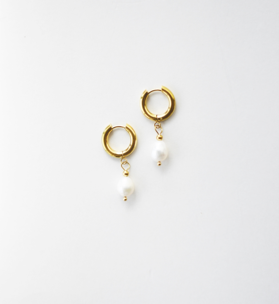 Baroque Pearl Hoops – 18K Gold Waterproof Earrings - Image 2