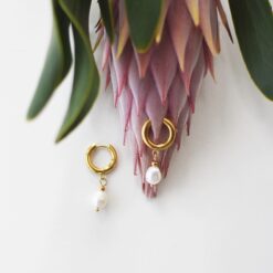Baroque Pearl Hoops – 18K Gold Waterproof Earrings