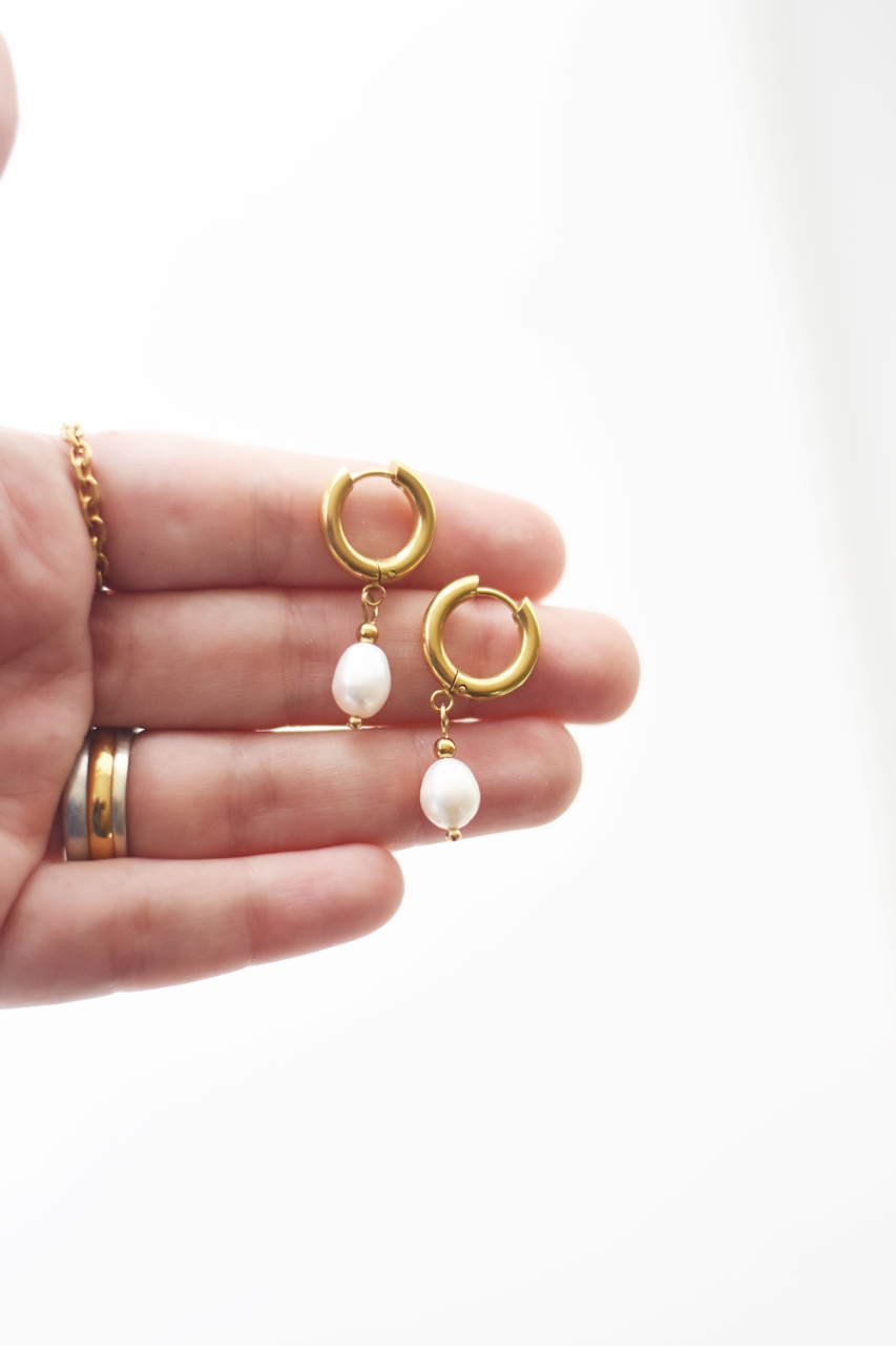 Baroque Pearl Hoops – 18K Gold Waterproof Earrings - Image 4