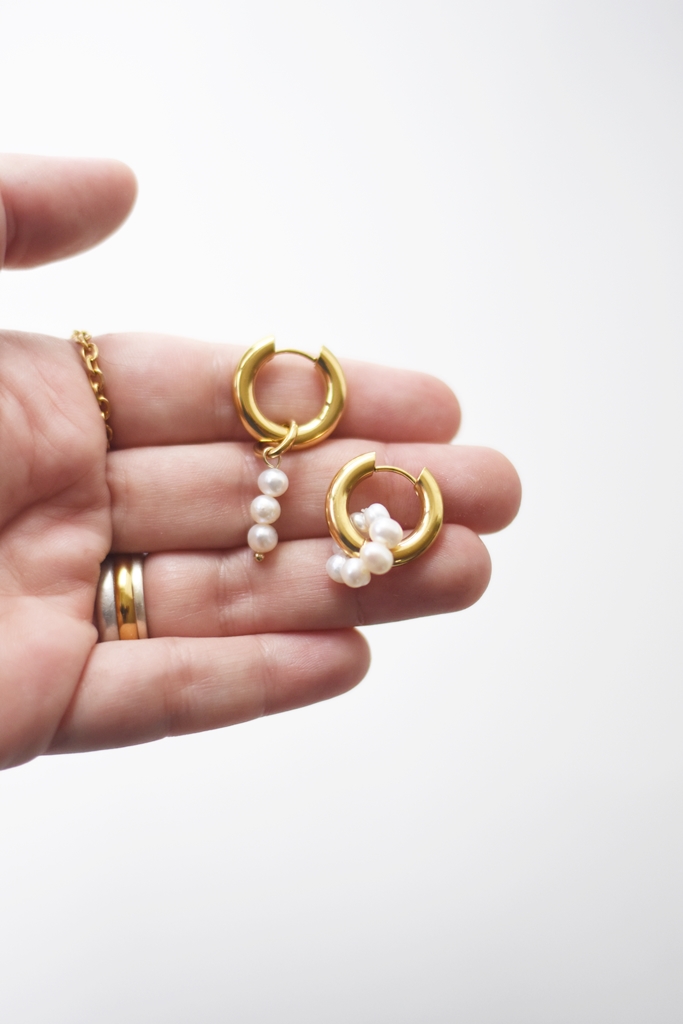 Eccentric Pearl Hoops - 18K Gold Waterproof earrings - Image 2
