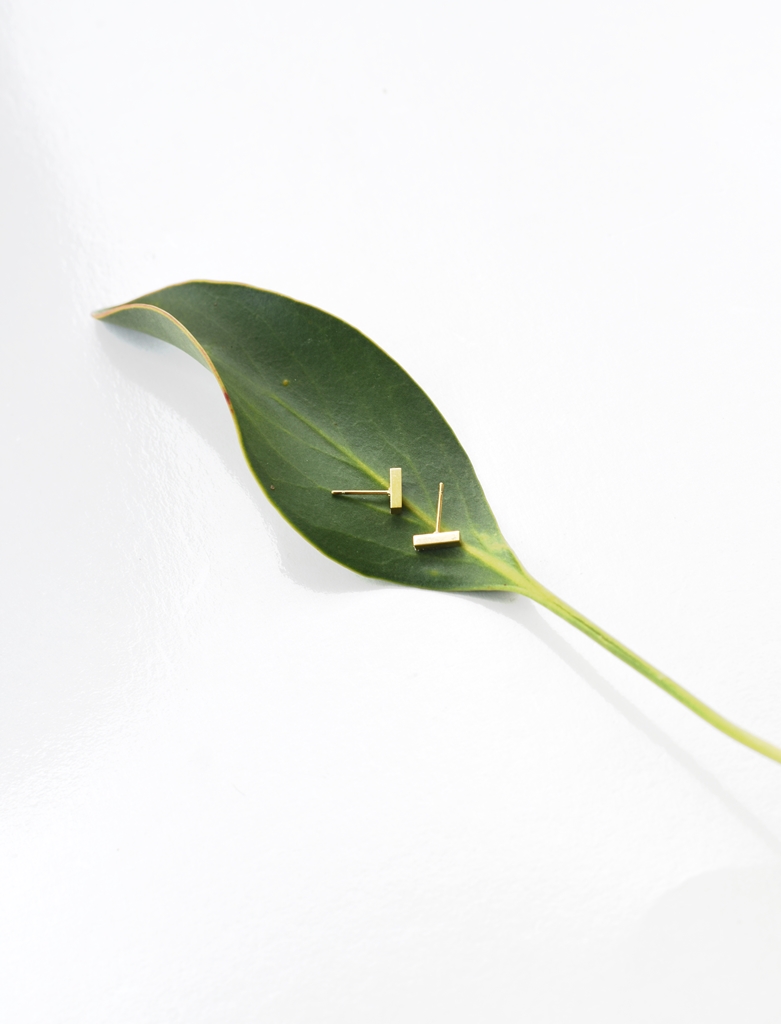 Plain Jane Bar Studs - 18k Gold Waterproof Earrings - Image 2