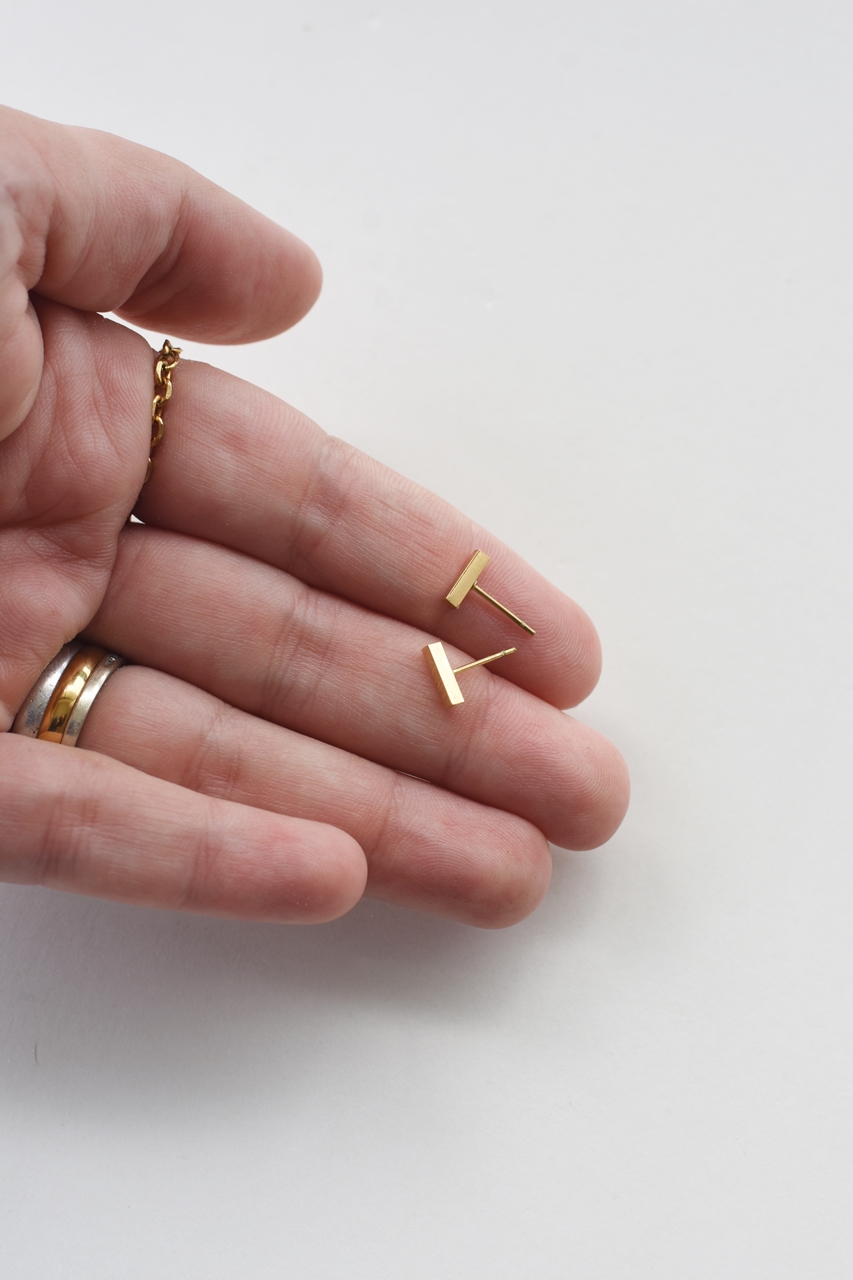 Plain Jane Bar Studs - 18k Gold Waterproof Earrings - Image 4
