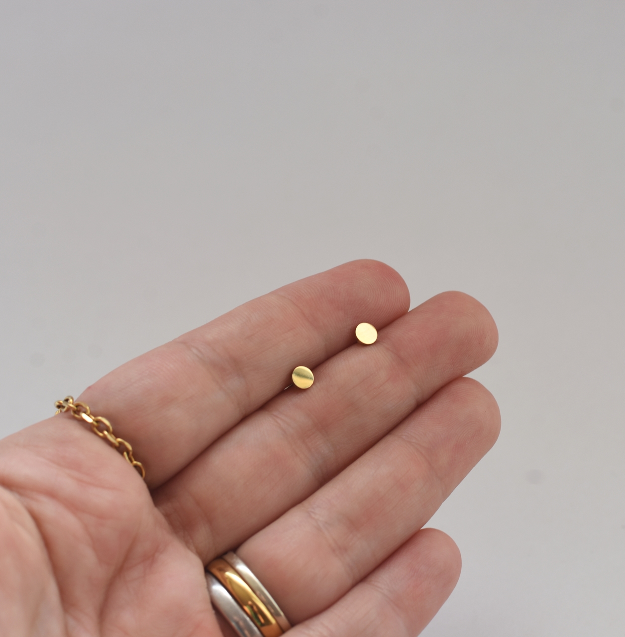 Tiny Solid Circle Studs– 18K Gold Waterproof Earrings - Image 4
