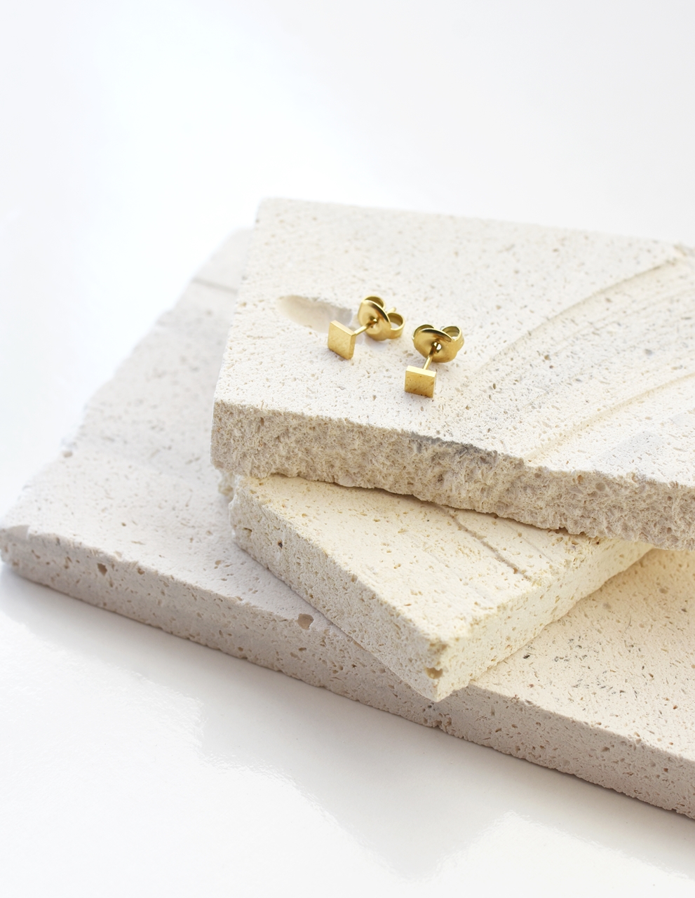 Tiny Square Studs - 18k Gold Waterproof Earrings - Image 3