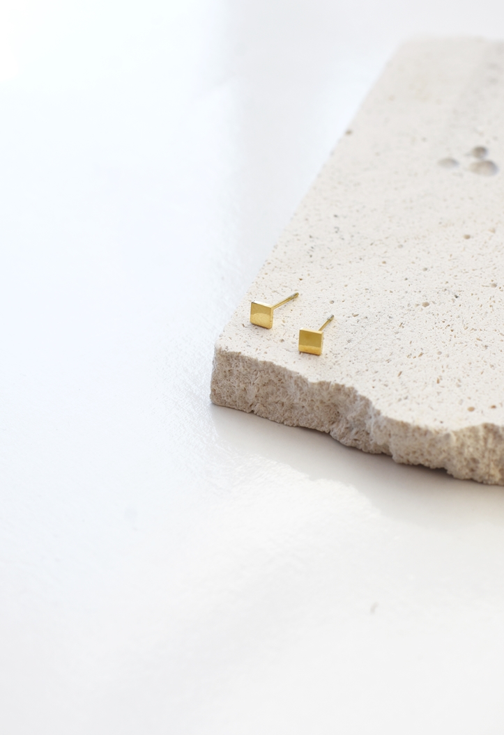 Tiny Square Studs - 18k Gold Waterproof Earrings