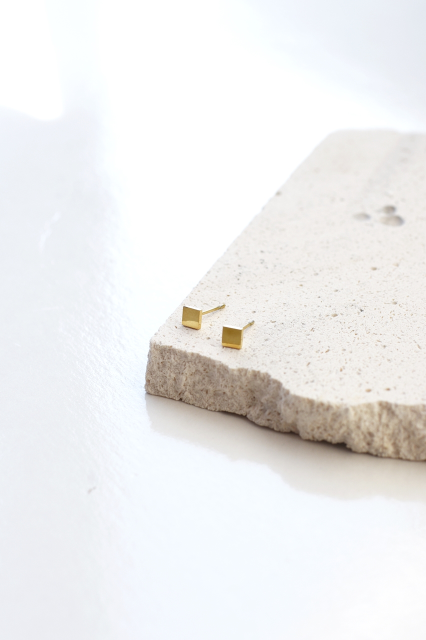 Tiny Square Studs - 18k Gold Waterproof Earrings - Image 4