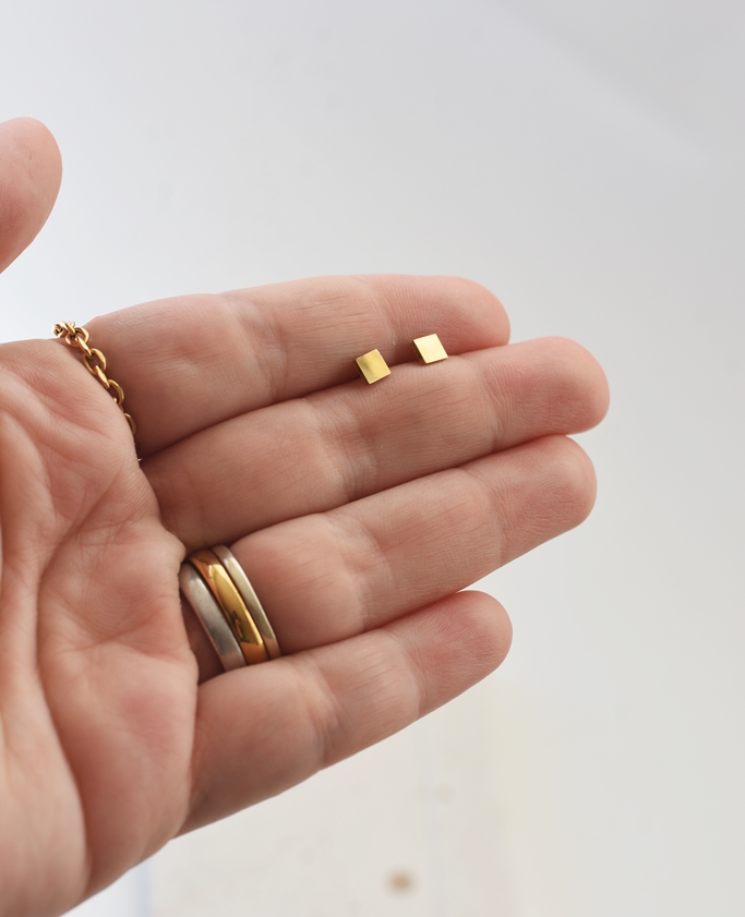 Tiny Square Studs - 18k Gold Waterproof Earrings - Image 2