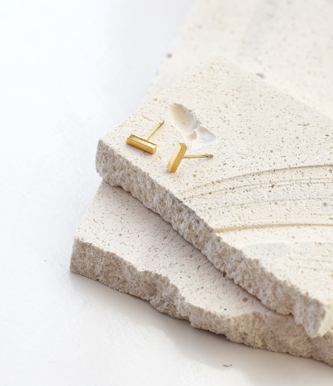 Plain Jane Bar Studs - 18k Gold Waterproof Earrings