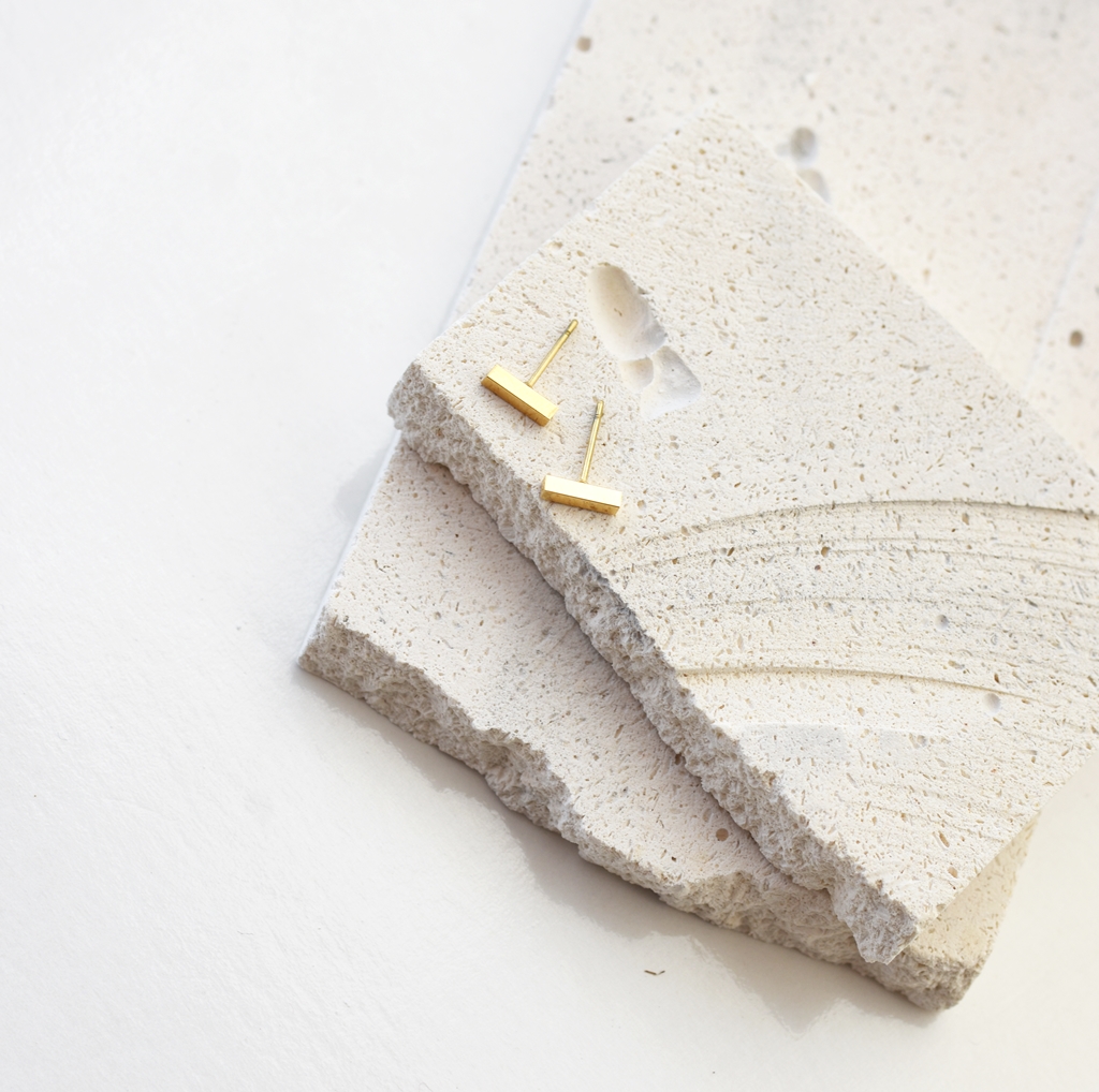 Plain Jane Bar Studs - 18k Gold Waterproof Earrings - Image 5