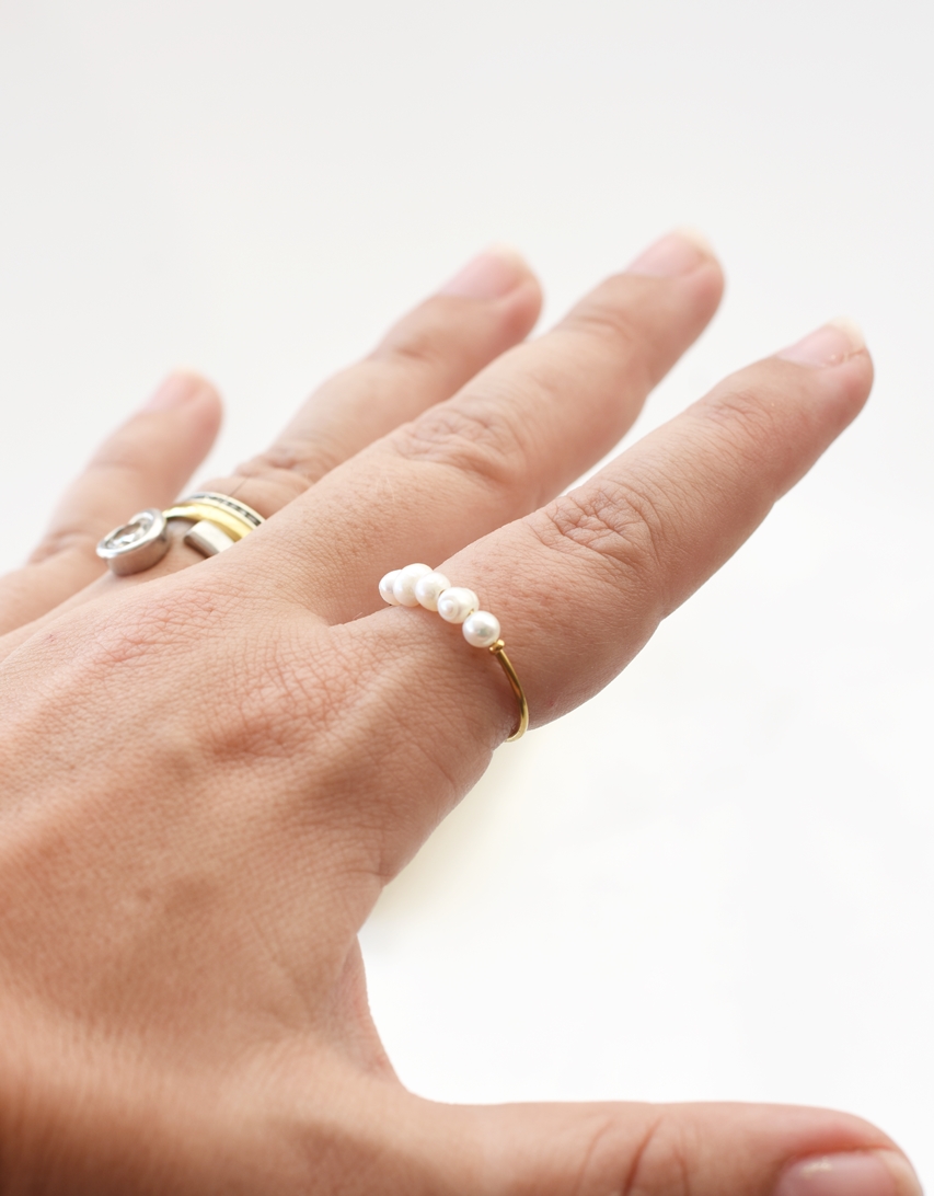 Multi Pearl Stack Ring – 18K Gold Waterproof - Image 6