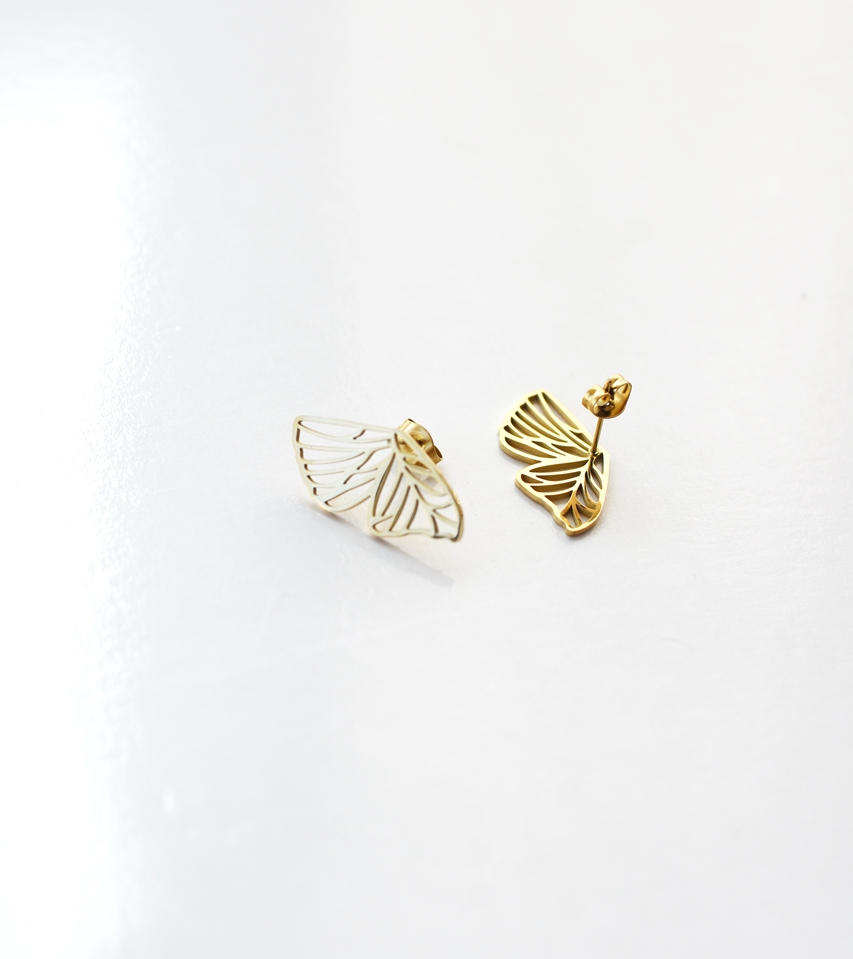 Butterfly Wing Cut-out Studs – 18K Gold Waterproof Earrings - Image 5