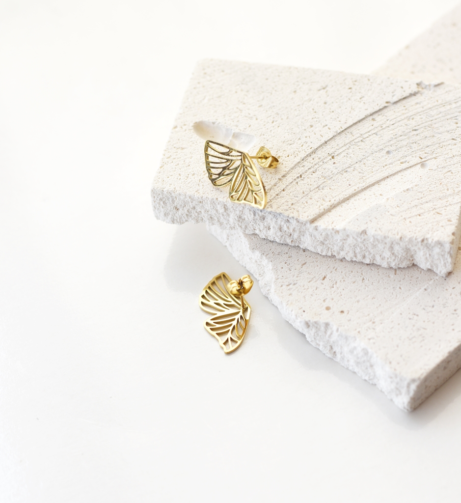 Butterfly Wing Cut-out Studs – 18K Gold Waterproof Earrings - Image 3