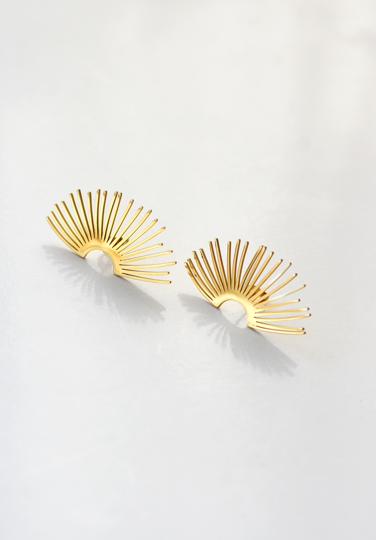Sunburst Statement Studs – 18K Gold Waterproof Earrings - Image 2