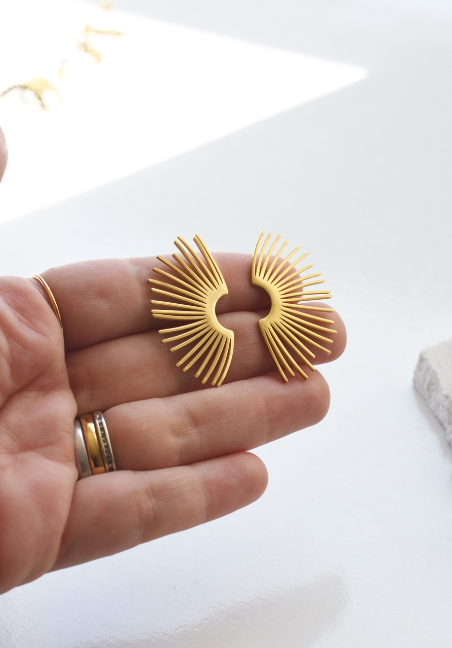 Sunburst Statement Studs – 18K Gold Waterproof Earrings - Image 6