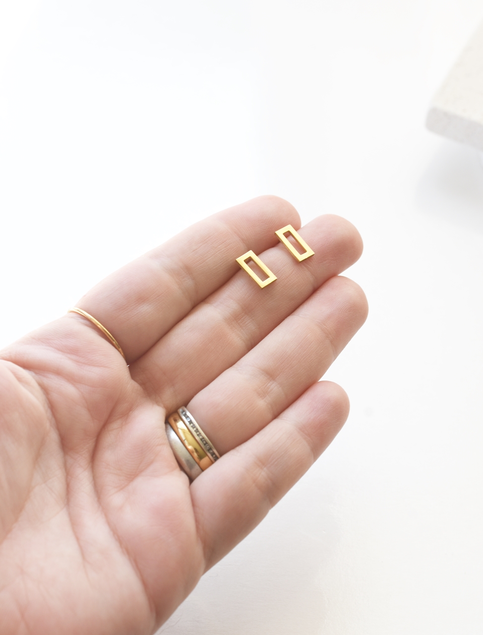 Outline Rectangle Studs – 18K Gold Waterproof Earrings - Image 5