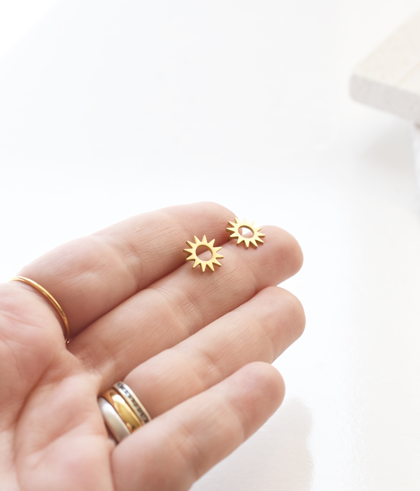Little Sunburst Studs – 18K Gold Waterproof Earrings - Image 4