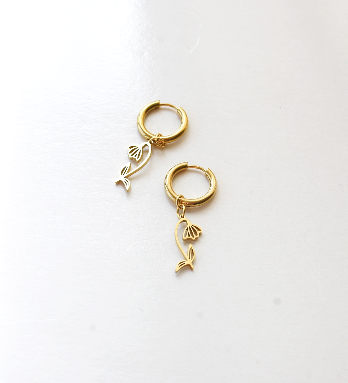 Golden Bloom Floral Hoops – 18K Gold Waterproof Earrings - Image 8