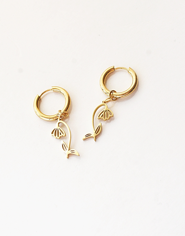 Golden Bloom Floral Hoops – 18K Gold Waterproof Earrings - Image 3