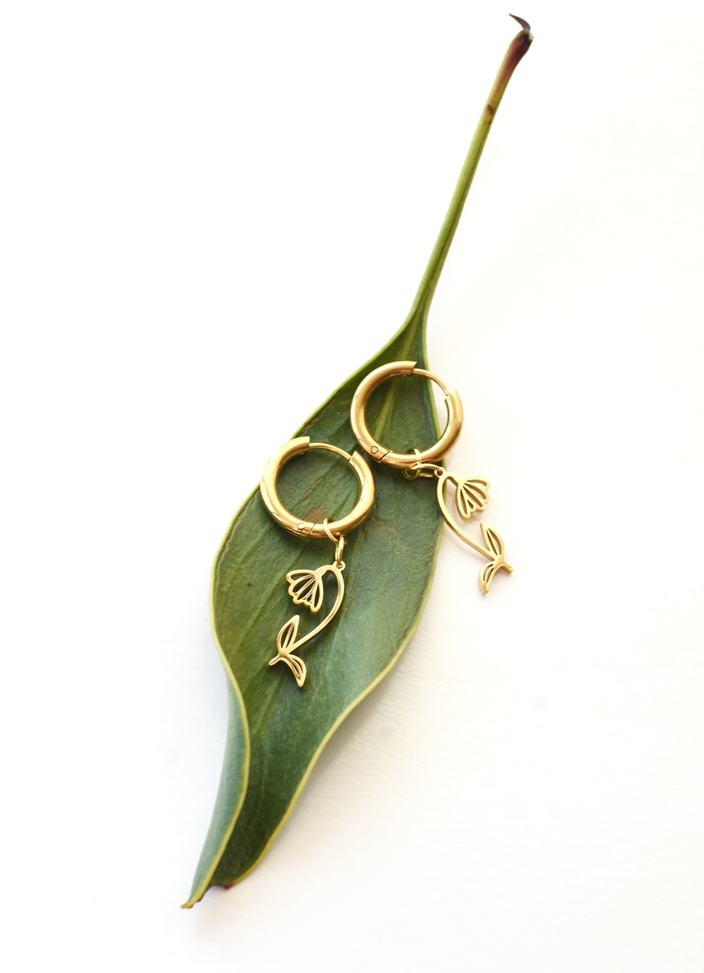 Golden Bloom Floral Hoops – 18K Gold Waterproof Earrings - Image 2