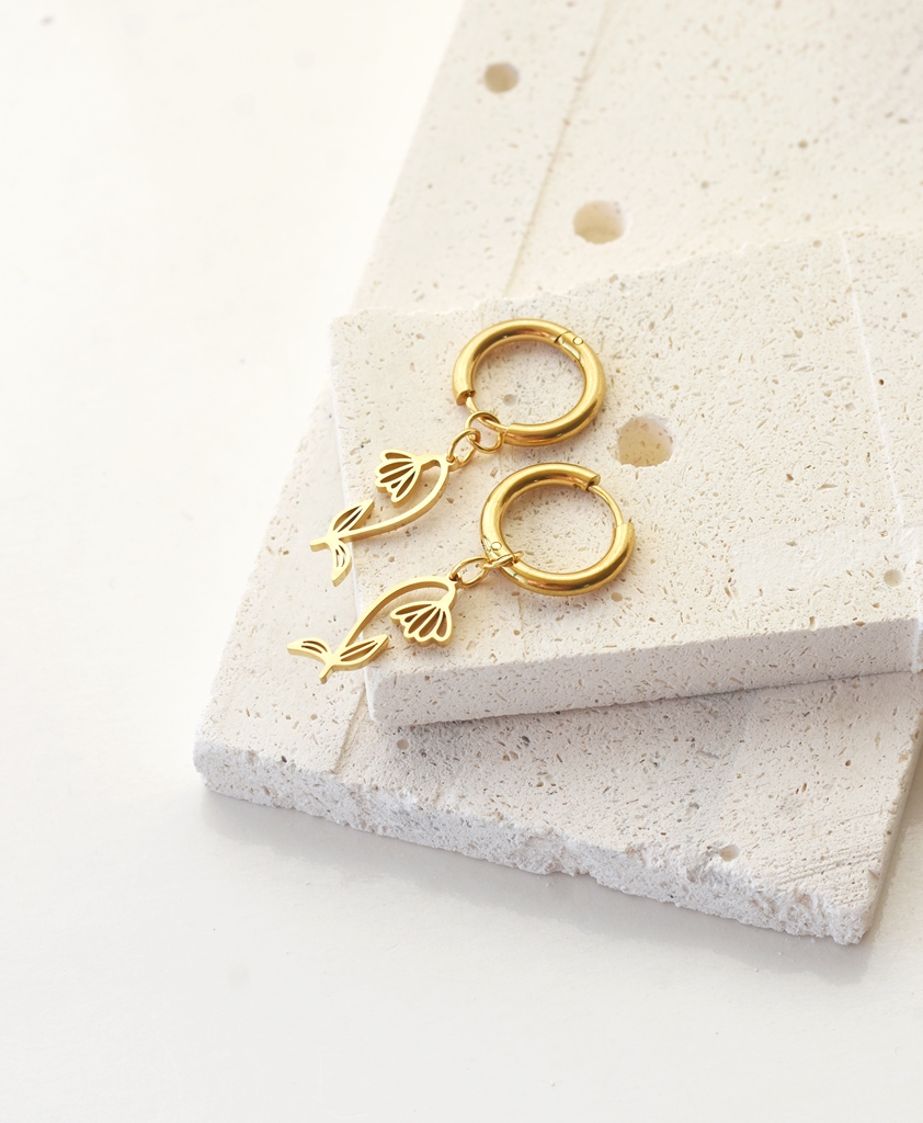 Golden Bloom Floral Hoops – 18K Gold Waterproof Earrings - Image 6