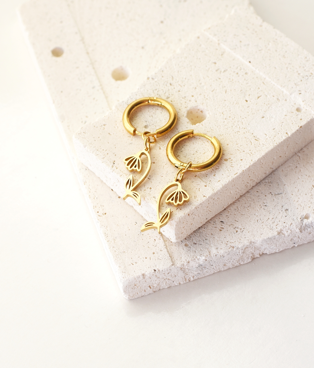 Golden Bloom Floral Hoops – 18K Gold Waterproof Earrings