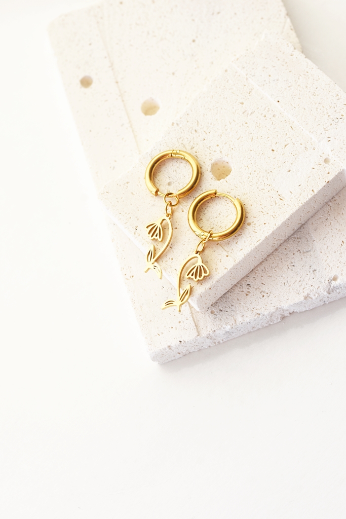Golden Bloom Floral Hoops – 18K Gold Waterproof Earrings - Image 4