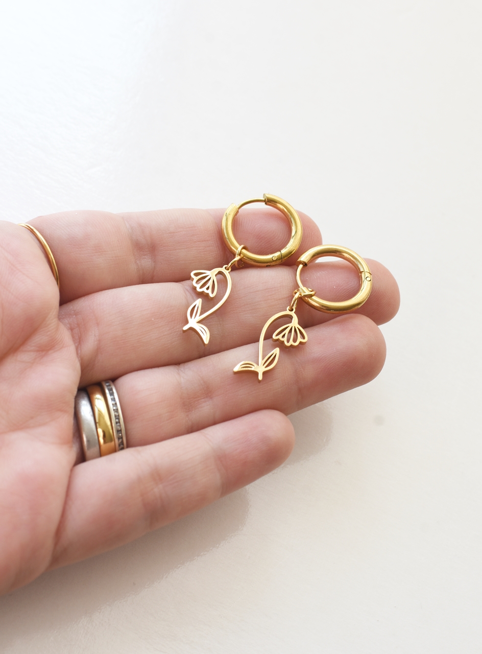 Golden Bloom Floral Hoops – 18K Gold Waterproof Earrings - Image 5