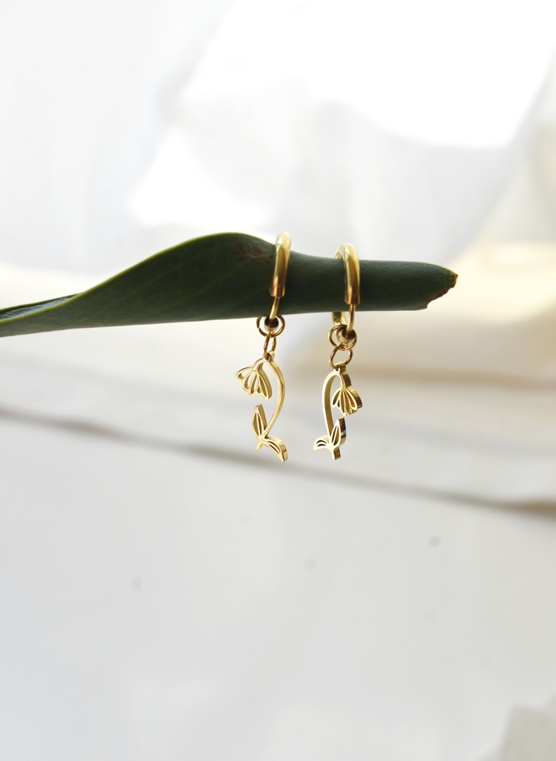 Golden Bloom Floral Hoops – 18K Gold Waterproof Earrings - Image 10