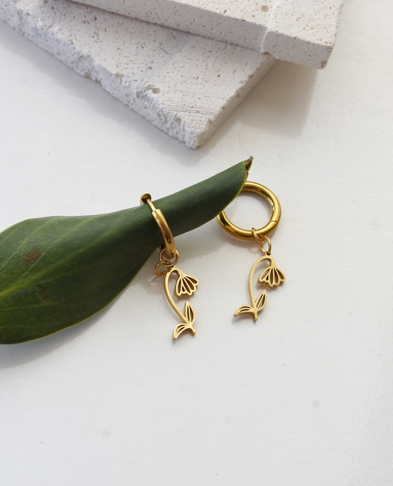 Golden Bloom Floral Hoops – 18K Gold Waterproof Earrings - Image 7