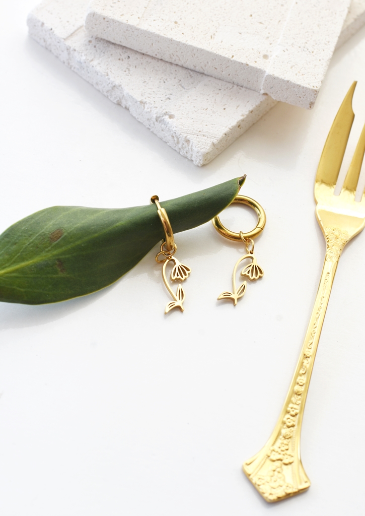 Golden Bloom Floral Hoops – 18K Gold Waterproof Earrings - Image 9
