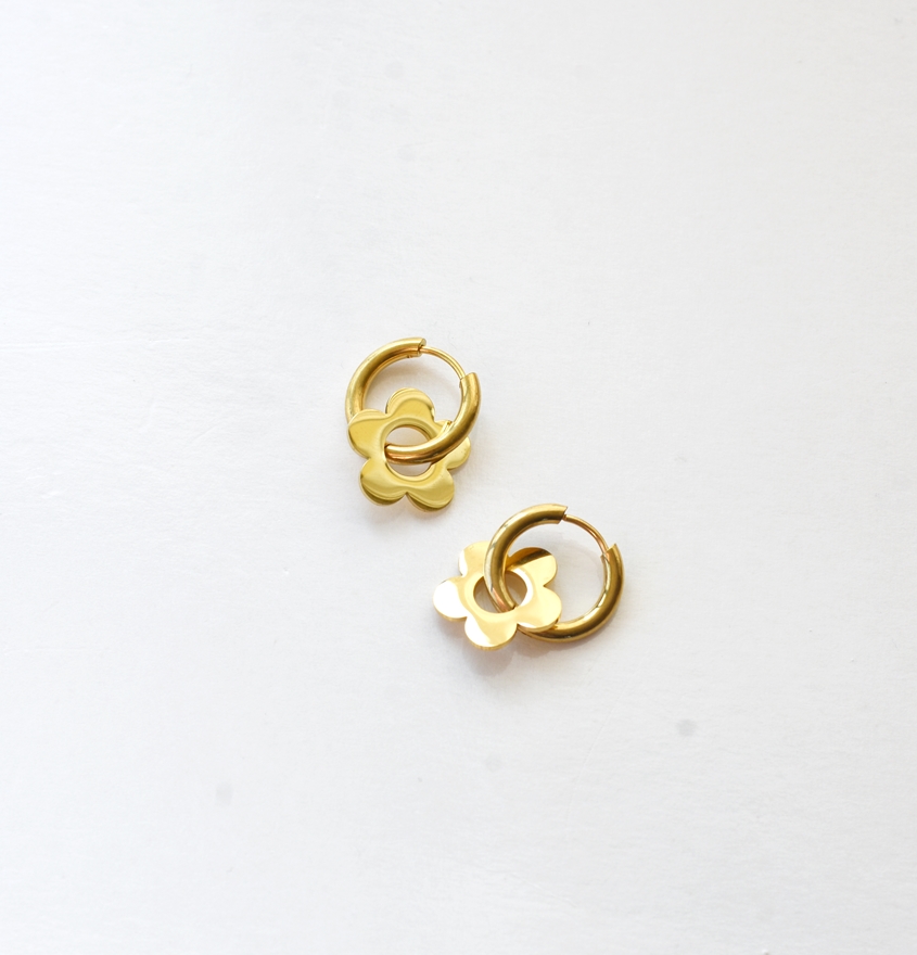 Flower Hoops Simplistic – 18K Gold Waterproof Earrings - Image 3