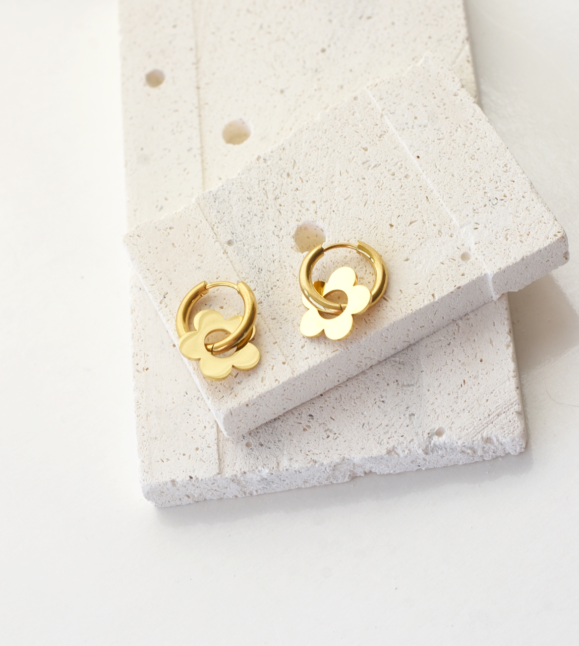 Flower Hoops Simplistic – 18K Gold Waterproof Earrings - Image 2