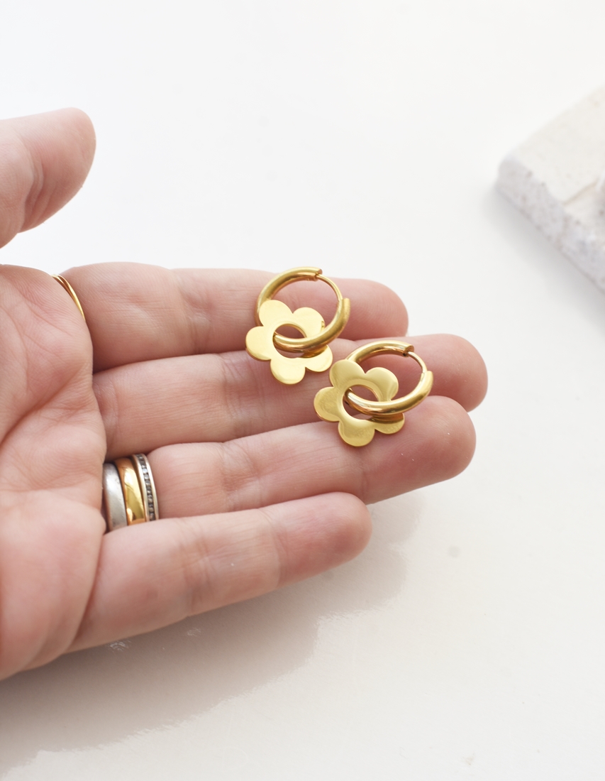 Flower Hoops Simplistic – 18K Gold Waterproof Earrings - Image 4