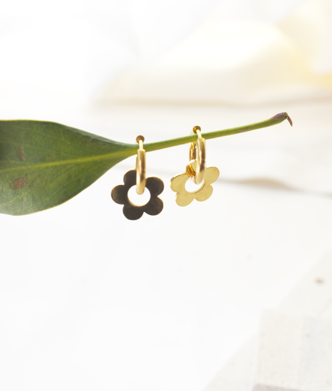 Flower Hoops Simplistic – 18K Gold Waterproof Earrings - Image 6