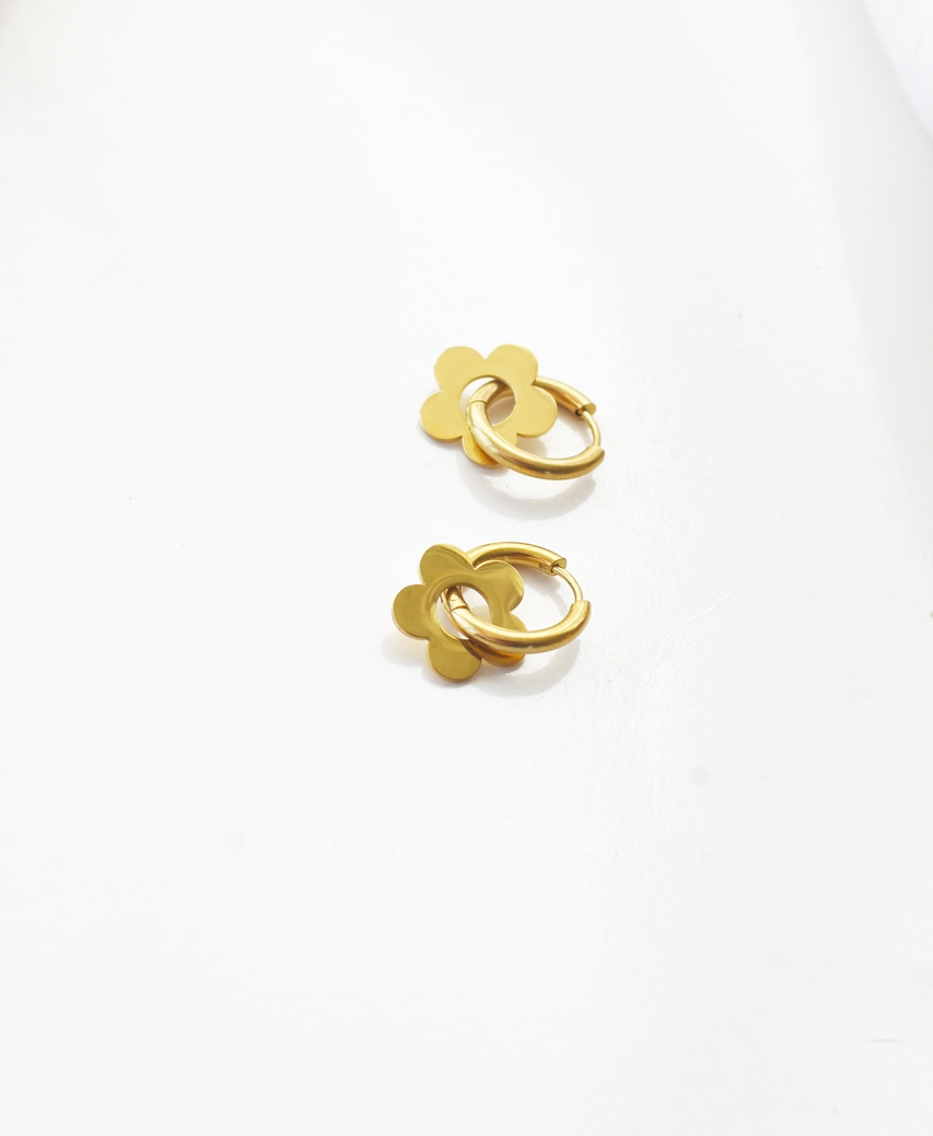 Flower Hoops Simplistic – 18K Gold Waterproof Earrings - Image 7