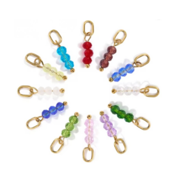Trio Bead Birthstone Charm Pendant~14K Gold Waterproof