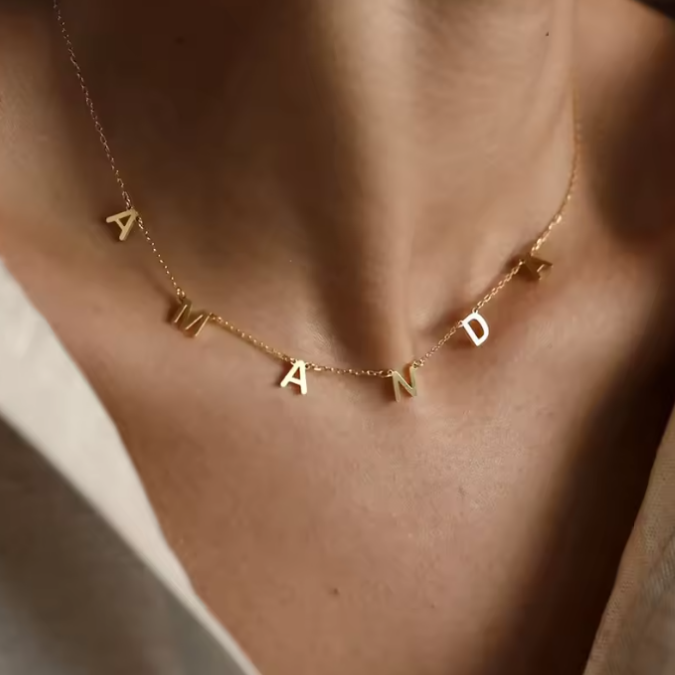 Block-Letter Name Necklace – 14K Gold Or Silver Waterproof - Image 4