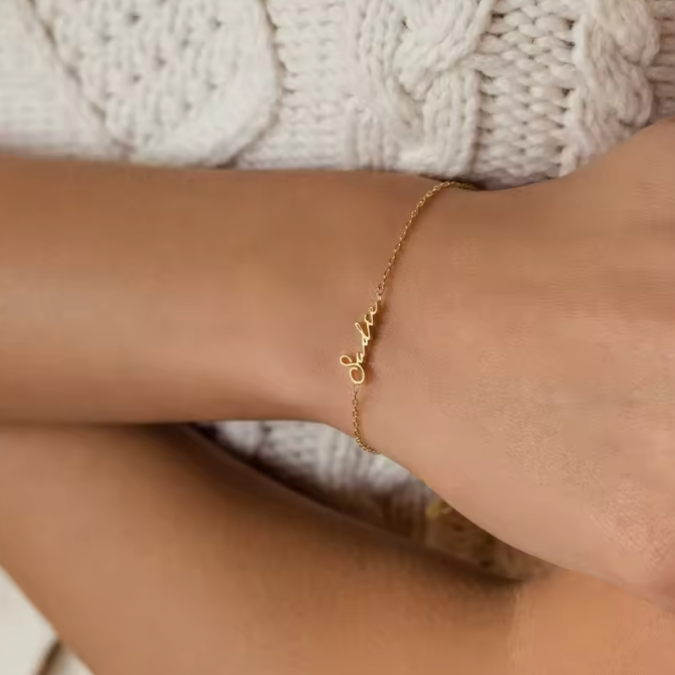 Golden Script Name Bracelet – 14K Gold Waterproof Or Silver