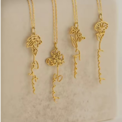 Birth Flower Name Necklace ~14K Gold Or Silver Waterproof